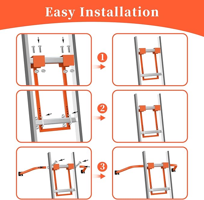 Ladder stabilizer, Extended Ladder Standoff Stabilizer Accessory for Roof Gutter＆Wall, Ladder Roof Stabilizer Heavy Duty Steel with Non-Slip Rubber Bottom pad, Orange, 7.4lb