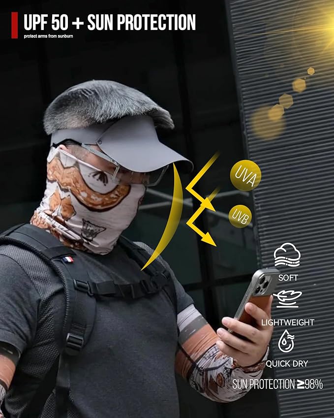 Neck Gaiter and Arm Sleeves Set, UPF 50+ Breathable Face Mask and Cooling Compression Sleeves