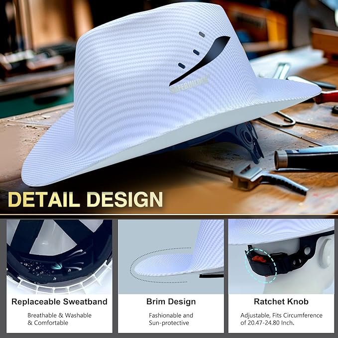 Cowboy Style Hard Hat Class C Safety Helmet Vented Full Brim Hard Hats Work Safety Helmet for Men and Women Outdoor,Industrial,Construction Head Protection- ANSI Approved