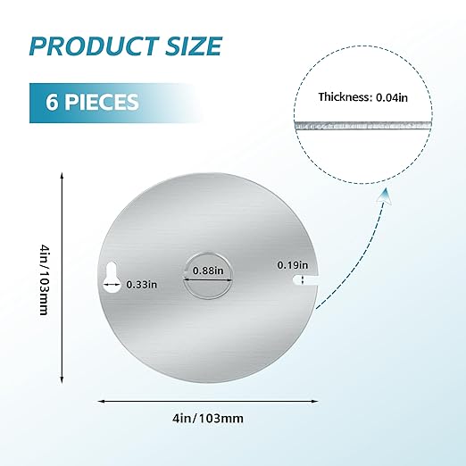 Round Electrical Box Cover, 4 Inch Metal Junction Box Covers with 1/2 Inch Knockout, Flat Outlet Box Cover for 4 inch Round Box and Octagonal Box（6pcs）
