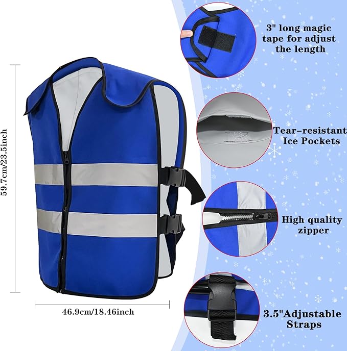 Cooling Vest for Men&Women,Reflective Ice Vest with 20 PCS Reusable Ice Packs,Adjustable Cool Jacket for Mascots,Working,Fishing,Cycling,Running,Cooking,Motorcycle in the Heat ﻿