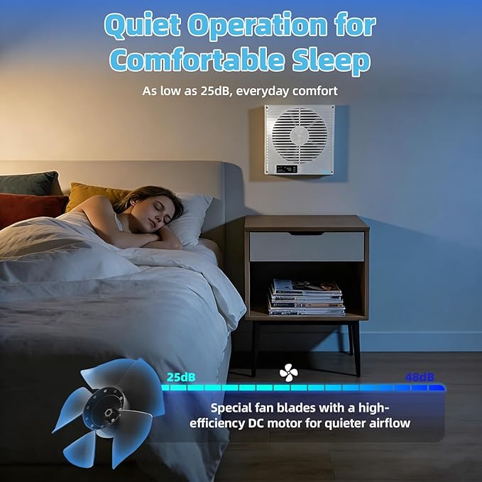 8" Room to Room Fan with Remote, 320 CFM Room to Room Air Transfer Fan, 10 Speeds Quiet DC Motor Through Wall Fan & Exhaust Fan for Bedroom, Laundry, Kitchen, Garage, ETL Certified