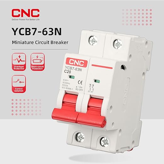 CNC AC Miniature Circuit Breaker, 6 Amp 400V 2 Pole DIN Rail Mount Circuit Breaker, Thermal Magnetic Trip, Solar AC Disconnect Switch MCB (6Amp)