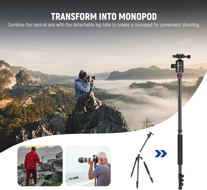 NEEWER 77" Camera Tripod Monopod with Cell Phone Holder Compatible with iPhone for Video Recording, Compact Aluminum Travel Stand with Ball Head QR Plate Bag Cleaning Cloth, Max Load 34lb, TP77