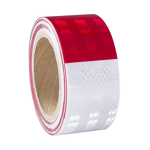 Reflective Tape, Waterproof Self Adhesive Dot Reflective Tape Outdoor Safety Caution Reflector for Trailers, Bikes, Cars（White Red, 2 Inch x 65 Feet）