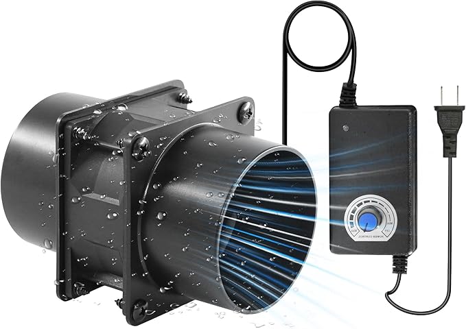 3.15” 12V DC Small Exhaust Duct Fan with Speed Control and 2-Pack 3" Square to Round Duct Flanges for Solder Fume Extractor, Laser Engraver, 3D Printer, Soldering Smoke and DIY Cooling