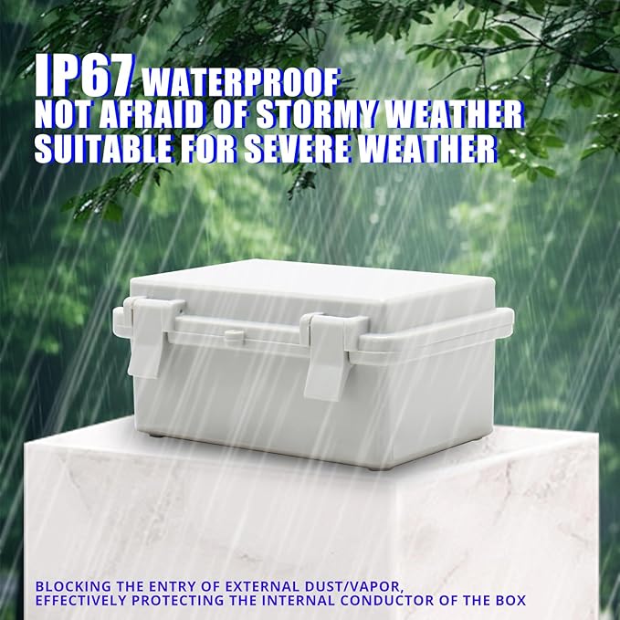 MAKERELE Electrical Weatherproof Outdoor Junction Box Small With Wall Bracket 5.9"5.9"3.5" (15015090mm) Universal Durable Cable Enclosure Include Mounting Panel Dustproof With 2 NPT 1/4” Glands