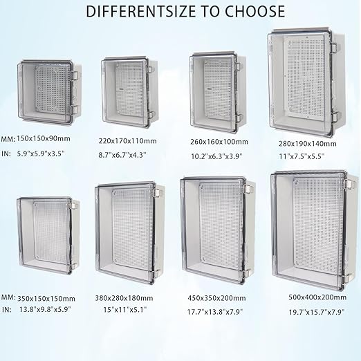 Zulkit Junction Box,IP67 Waterproof Electrical Box Hinged Clear Cover Stainless Steel Buckle Plastic Enclosure for Project w Mounting Plate Wall Bracket and 2 Cable Gland 15"x11"x5.1"/380x280x130mm