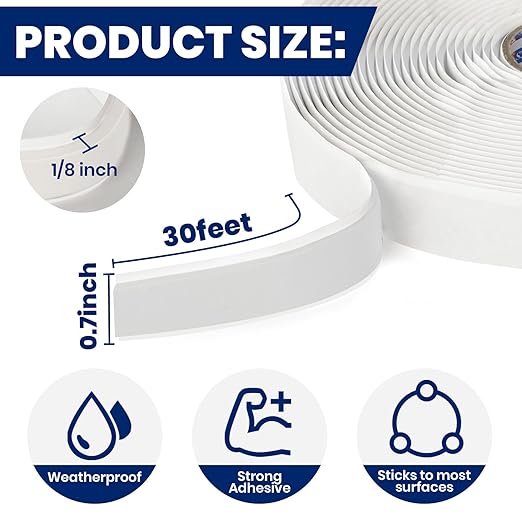 ADHES Premium Butyl Sealant Tape 3/4" x 30 'x 1/8" White Butyl Rubber Sealant Tape for RVs, Vehicles, Marine and Home Repair – Ideal for Headlights, Windows, Doors, and Windshields