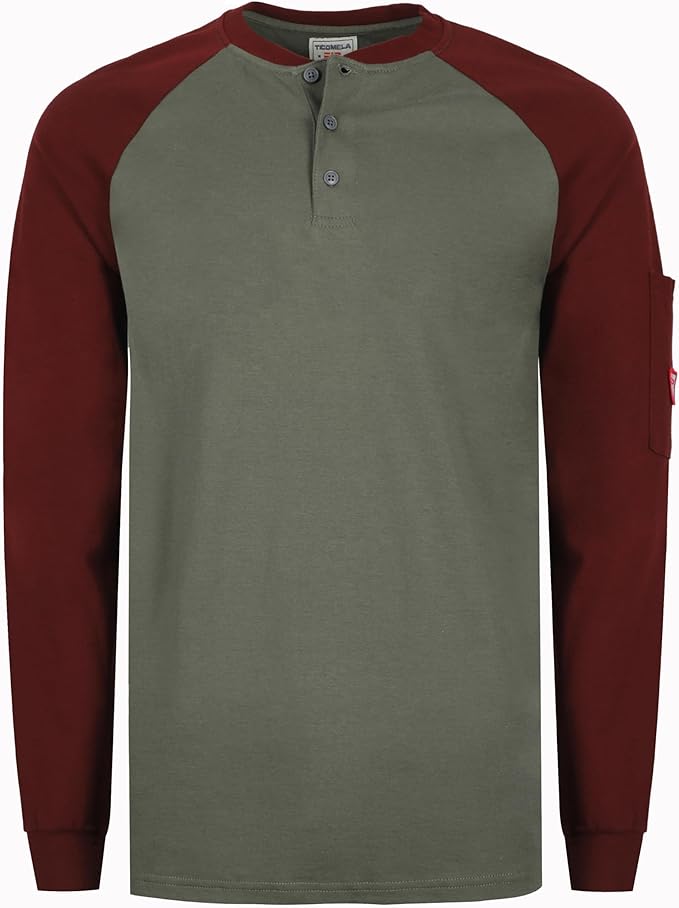 TICOMELA FR T Shirt Flame Resistant Shirt 5.5oz 100% Cotton Light Weight Workwear Men's Long Sleeve Henley Shirts