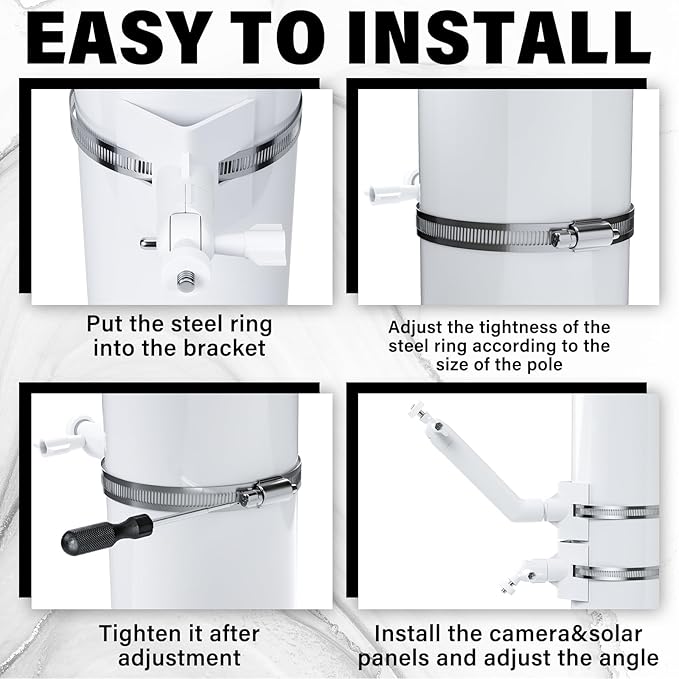 2-in-1 Ring Pole Mount for Cameras and Solar Panels No Drill 360° Adjusted Outdoor Security Camera Pole Mount with 6 Adjustable Metal Loops Compatible with Ring，Blink, Eufy, Wyze