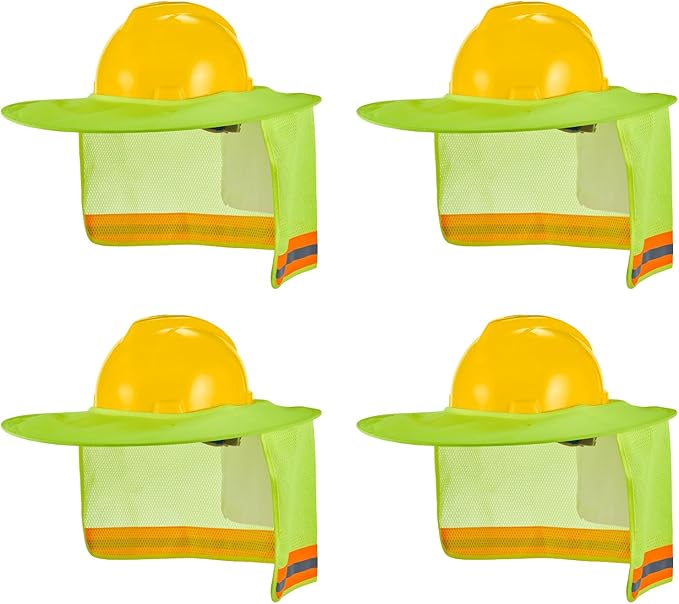 4 Pack Hard Hat Sun Shade Full Brim, Hard Hat Visor Mesh Neck Sun Shield with Reflective Strips Neck Sunshade Cover, Hard Hat Accessories（Yellow）