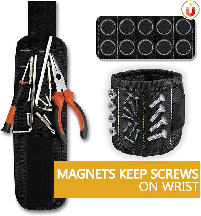 Magnetic Wristband for Holding Tools Adjustable Magnetic Wristband with 15 Strong Magnets for Screws and Nails, Drill Bits, Bolts Ideal Father's Day Gift Wrist Magnetic Tool Holder