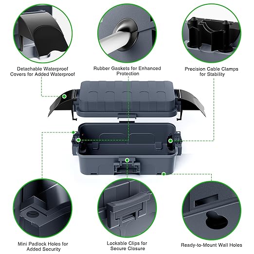 Flemoon [2 Pack] IP55 Small Outdoor Electrical Box Waterproof (Inner 5.9 x 3.2 x 1.8inch), Extension Cord Cover with Detachable Awning Covers for Plug, Outlet, Holiday Lights, Gray