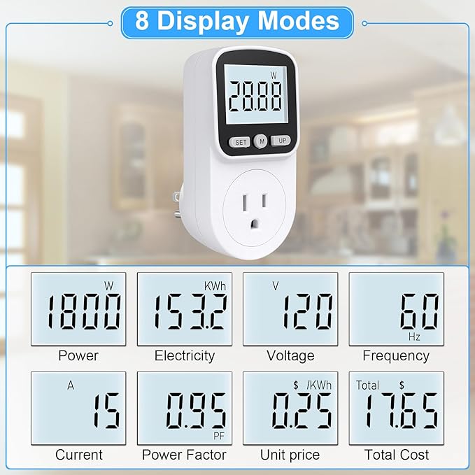 2 Pack Watt Meter Power Meter Plug Home Energy Monitor Electricity Usage Monitor, Electrical Usage Monitor, Energy Voltage Amps Meter Tester with Backlight, Overload Protection, 8 Display Modes