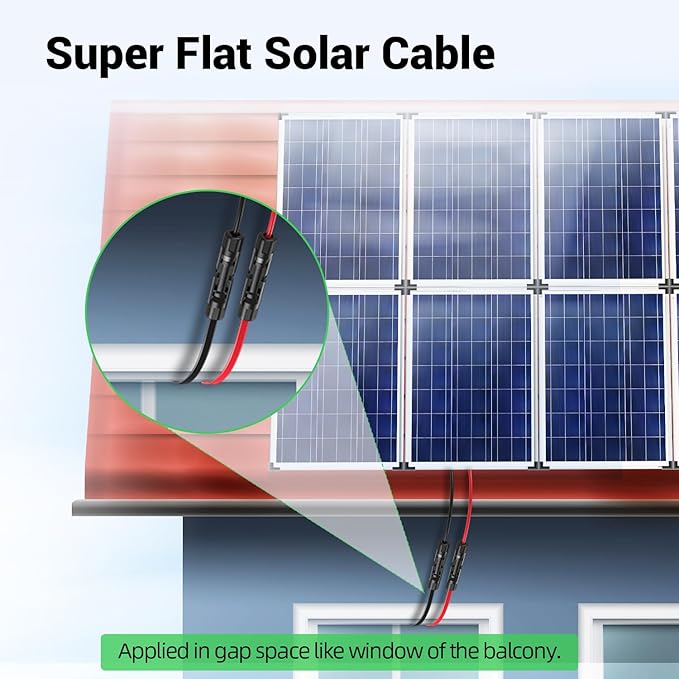 Bateria Power Flat Solar Panel Extension Cable, 12 Gauge 4mm² PV Wire with Female & Male Waterproof Connectors for RV, Photovoltaic Systems, 12 AWG 15 inch