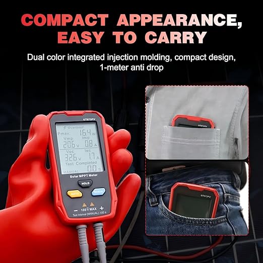 Solar Panel Tester Meter Photovoltaic Multimeter 800W, Solar MPPT Meter with Large Ultra Clear LCD, Smart MPPT Open Circuit Voltage Troubleshooting Utility Tool for PV Testing