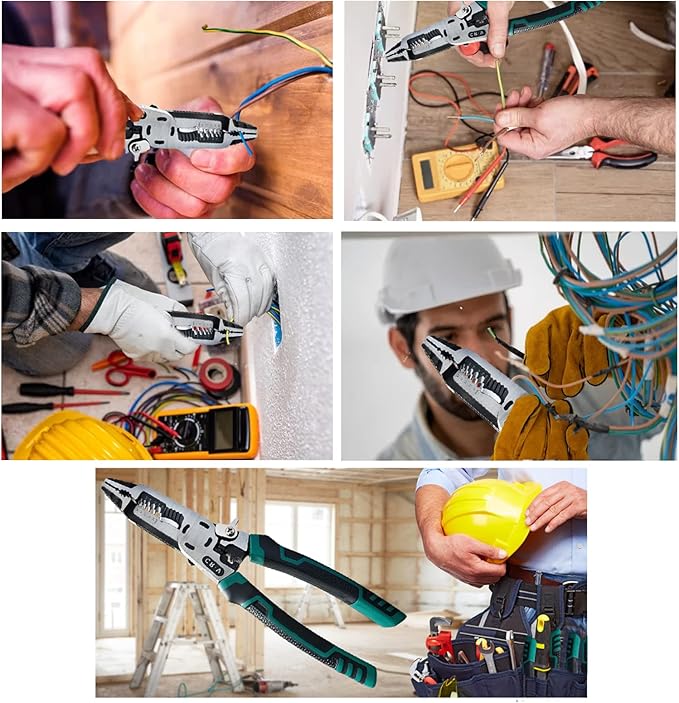 10-in-1 Wire Stripper Tool,Wire Strippers,Cable Cutters,CR-V Multifunctional Plier with Wire Stripper Crimper Side Cutter, Shearing,Screw Gripping Pliers for Electric Cable