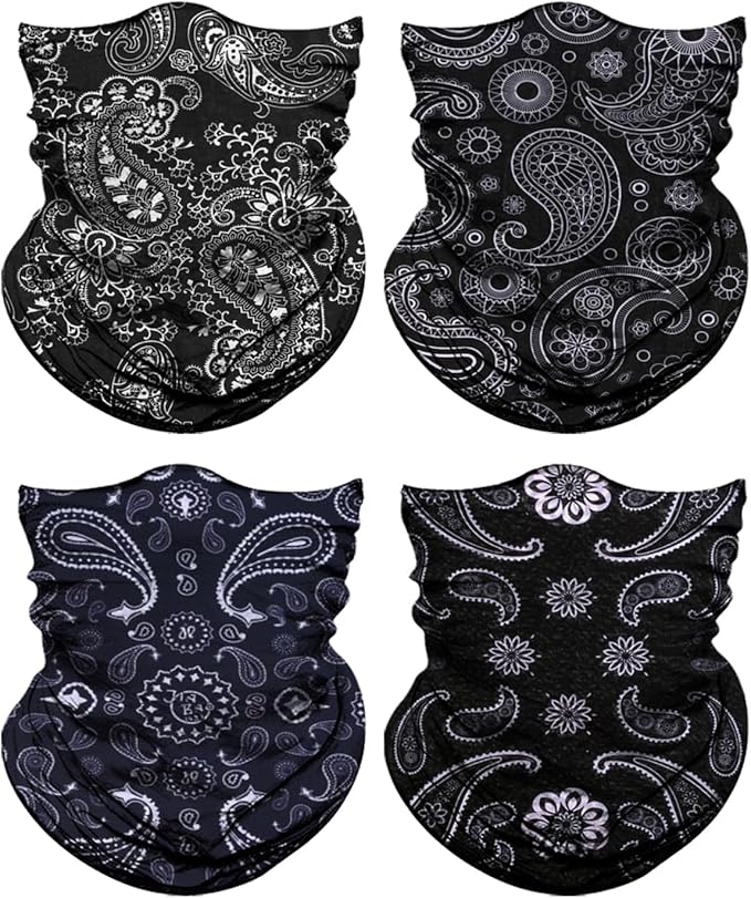 4Pack Neck Gaiter for Men Women Face Cover Mask Head Wrap Balaclava Headwear Bandana Headband Magic Scarf