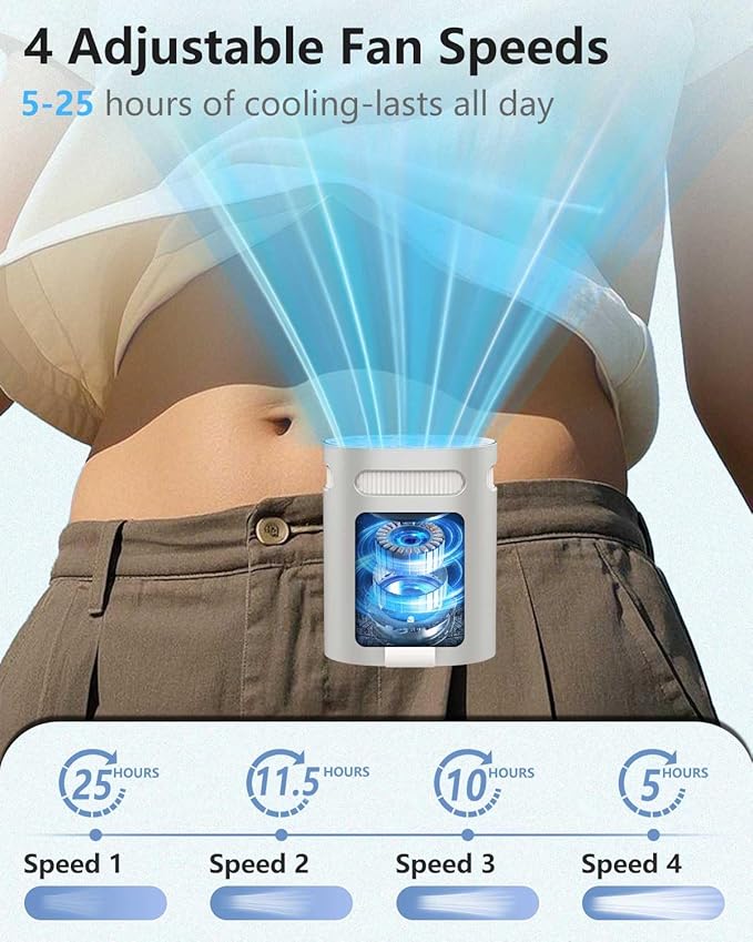 Shirt Fan Clip on Belt Hip Pants Back- Personalized Portable Waist Fans that Blow Cold Air,USB Chargeable Hangs round Neck Cooler Ac,Silencioso Waist Band Body Cooling Products for Woman Man Kid Gray