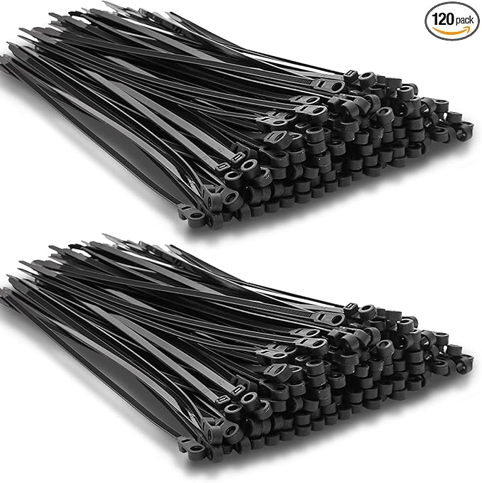 120 PCS 15 Inch Plastic Zip Ties with Screw Holes, Heavy Duty Mountable Cable Ties, UV Resistant Electrical Zip Ties for Indoor & Outdoor (Black)