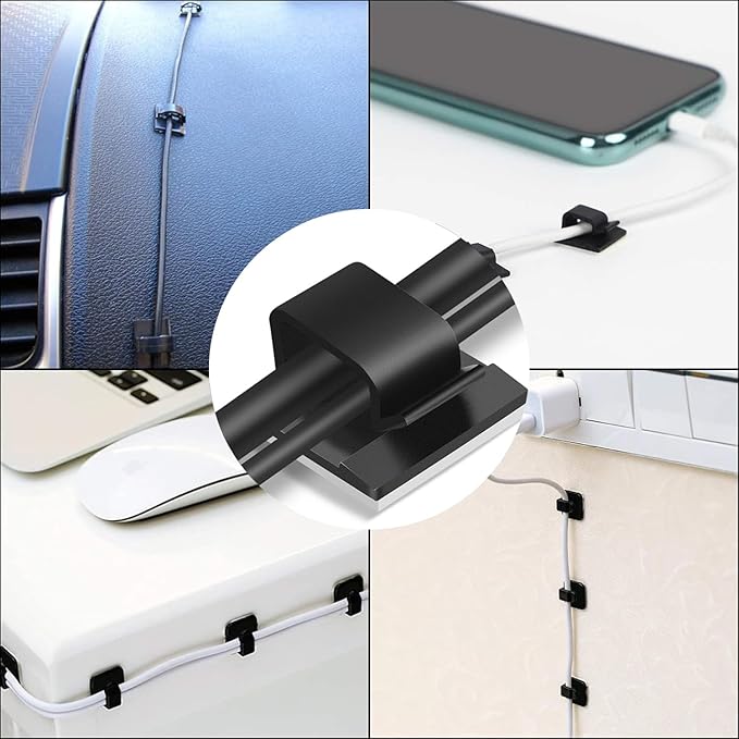 Adhesive Cable Management Wire Clips 100 Pcs,Wires Clips Holders for Cords on wall,Outdoor Cable Clips,Suitable for Under Tables,Cars,Walls