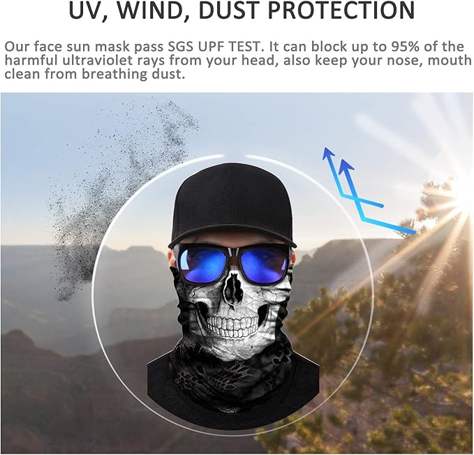 JOEYOUNG Skull Face Mask UV Sun Dust Neck Gaiter Bandana Headwear Motorcycle