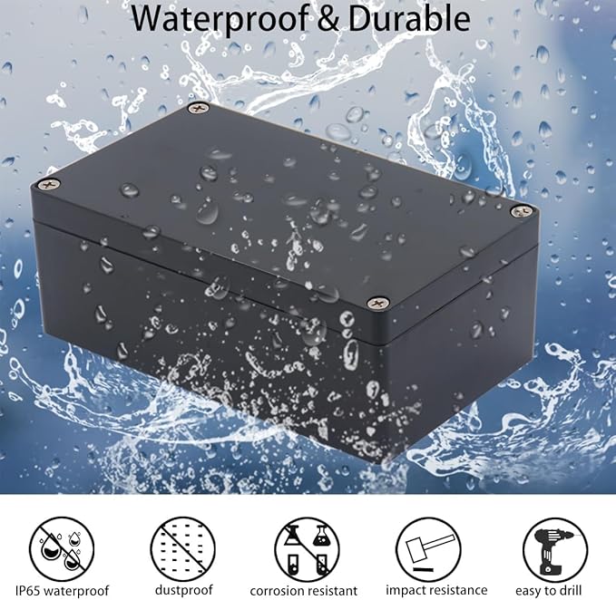 Project Box ABS Black Electrical Boxes IP65 Outdoor Waterproof Box Electronic Junction Box Power Enclosure with Cable Glands for DIY Project 6.22 x 3.54 x 2.36 inch (158x90x60mm)