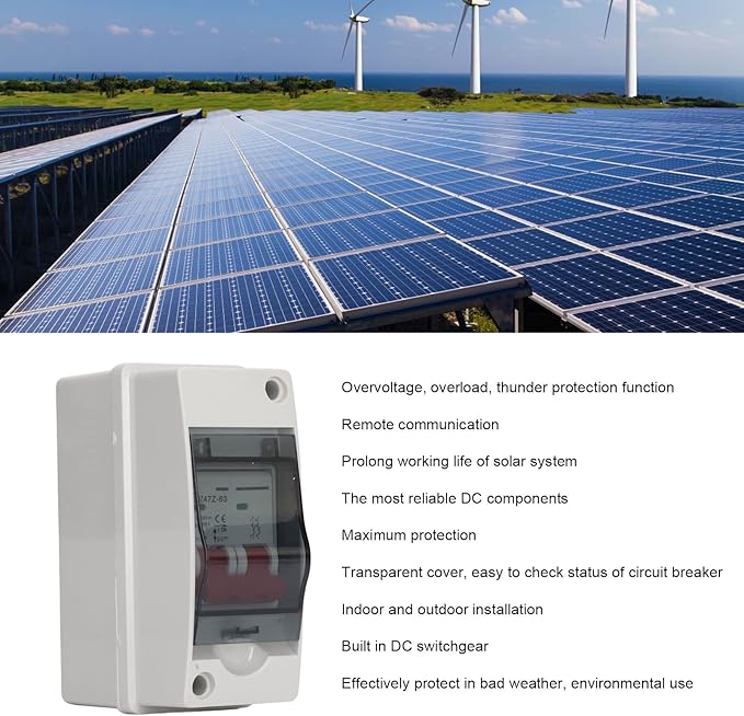 Miniature Circuit Breaker 63A for Solar Panels Outdoor Solar Disconnect Switch with IP65 Rated DIN Rail Enclosure and RV Breaker Box for DC500V