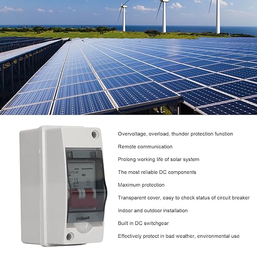 Solar Disconnect Switch, 16A/20A/32A/40A/63A 500V PV DC Isolator, IP65 Miniature Circuit Breaker with Transparent Cover for Solar Panel, RV, Off Grid Solar Power System (16A)