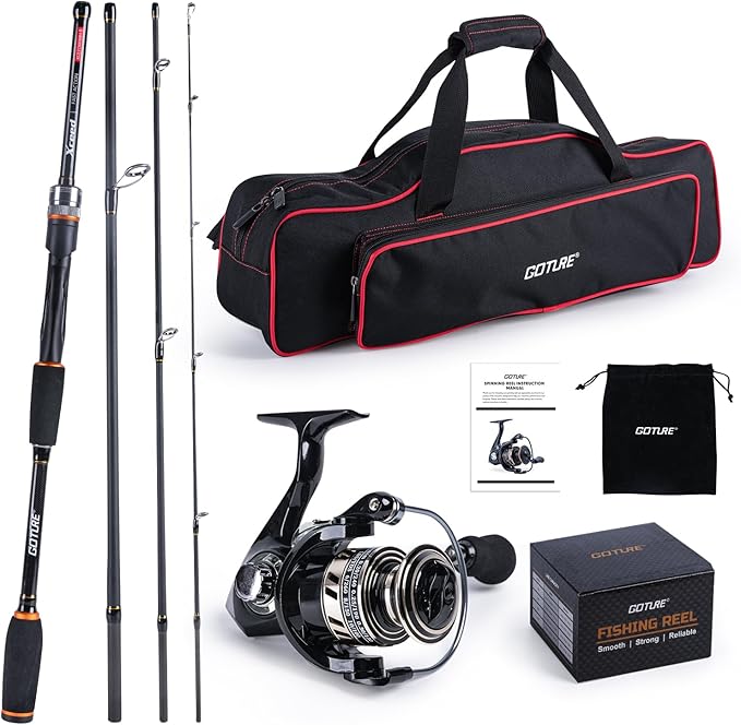 Goture Spinning Fishing Rod & Reel Combo with Carrier Bag,6.6-9FT,Spin Reels, Lures Kit, Pliers, Braided Line, Fish Gripper, Carbon Fiber Freshwater Fishing Rod Full Kit for Starter