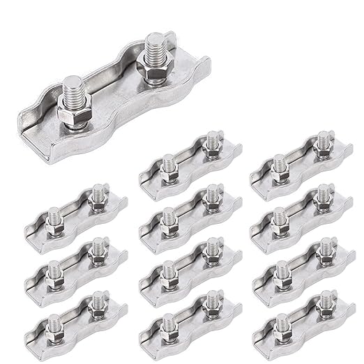 12pcs M5 Stainless Steel Duplex Wire Rope Clip Cable Clamp, Double Bolt Wire Cable Clamps, 2-Post Wire Rope Clip for 3/16 Inch Diameter Wire Cable
