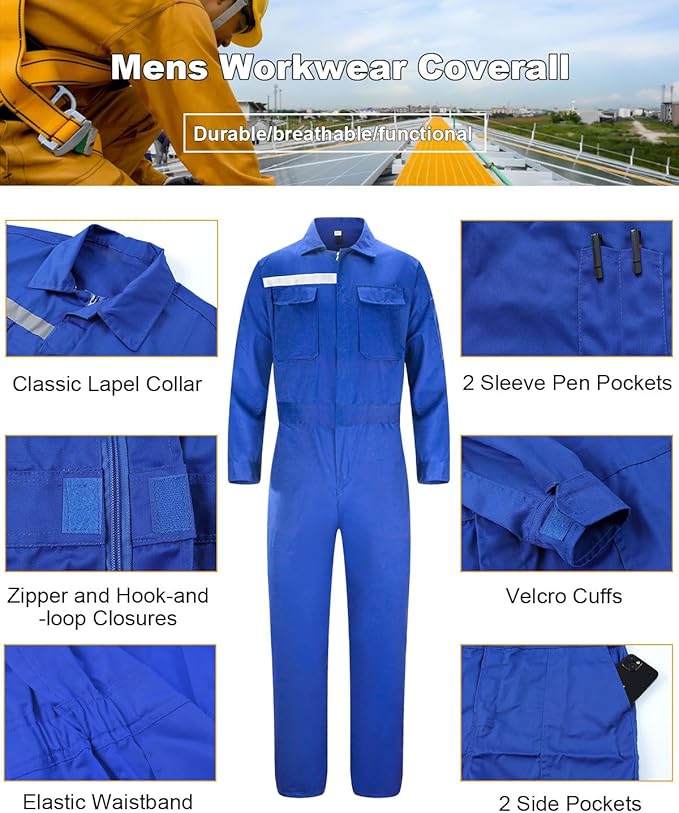Mens Workwear Coveralls Work Mechanic Jumpsuits Long Sleeve Coverall Work Wear Multi Pockets