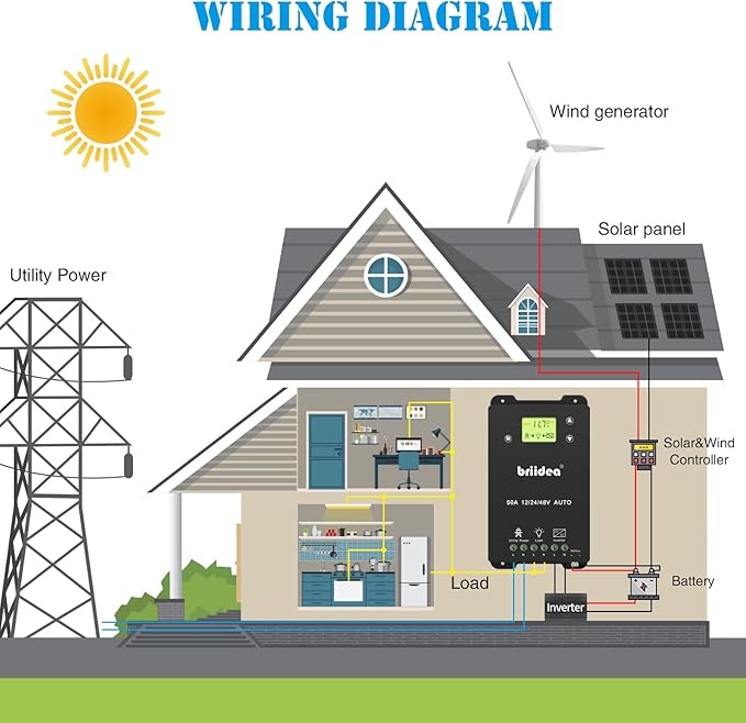 briidea Automatic Transfer Switch, 50A 5500 Watt ATS Dual Power Controller for Off Grid Solar Wind Systems DC 12V 24V 48V AC 110V 220V, Black