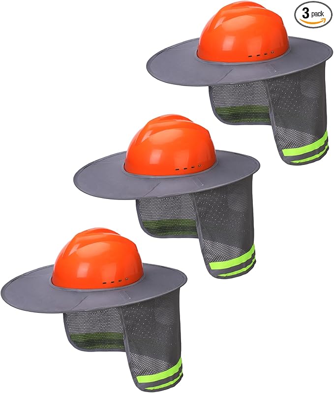UNCO- Hard Hat Sun Shield, 3 Pack, Grey, Full & Standard Brim Mesh Sunshade High Visibility Reflective, Hard Hat Accessories