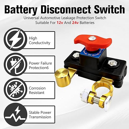 Car Battery Cut Off Switch, 2026 New Car Battery Power Cut-Off Switch Breaker, Smart Adjustable Battery Disconnect, Pure Copper Manual Rotary Battery Shut Off Switch Switch for Truck Boat Car