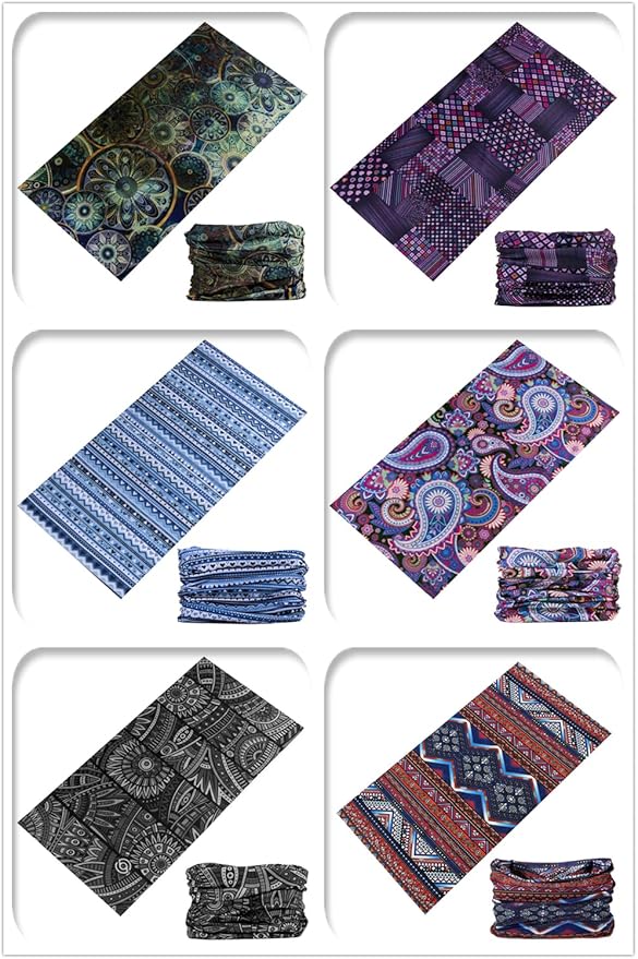 KINREE Neck Gaiter 6 Pack, Multifunctional Headwear UV Protection Breathable Headband Face Mask for Men Women Outdoor Sports