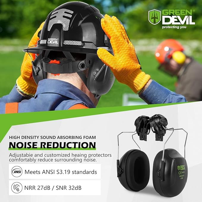 GREEN DEVIL Industrial Chainsaw Helmet with Face Shield Built in Visor and Ear Muffs 4 in 1 System ANSI Z89.1 Safety Hard Hat Adjustable Headgear Ideal for Forestry and Arborist Work Full Brim Style
