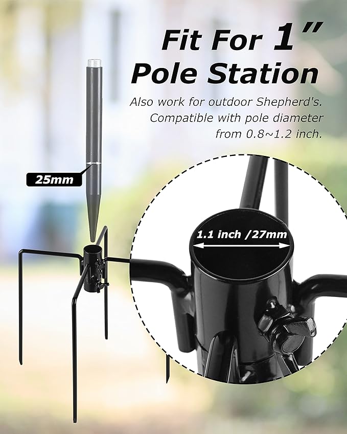 iBorn 1" Bird Pole Stabilizer 4 Prong Base for 1" Pole Stand Station Outdoor Hanging Hooks for Humming Bird Feeders for Outside Poles Stabilizer Metal Stabilizer for 1 Inch Poles, Pack of 1