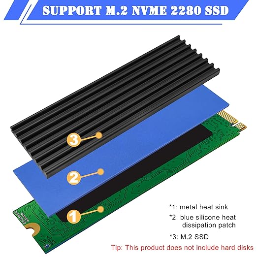 2pcs M.2 SSD Heatsink 2280 SSD NVMe Heat Sink with NVMe SSD Thermal Pad,Screwdriver,Screw,4 Transparent Rubber Straps for PC/PS5 M.2 PCIE NVMe SSD or M.2 SATA SSD
