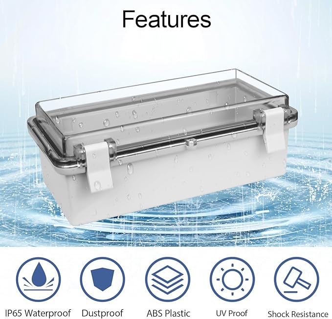 ABS Plastic Dustproof Waterproof IP65 Junction Box Hinged Shell Universal Electrical Project Enclosure Gray, with PC Transparent Clear Cover 7.9 x 3.9 x 2.8 inch (200 x 100 x 70mm)