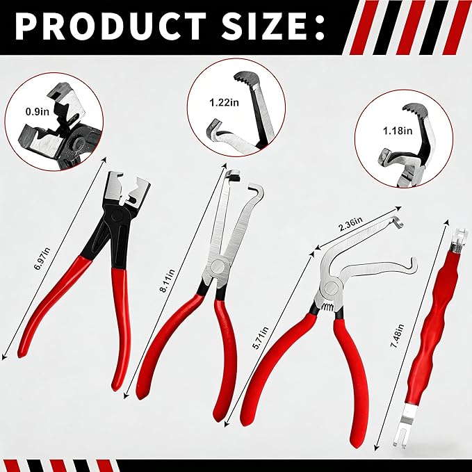 5-Pcs Kit Electrical Disconnect Pliers Set w/Gloves - Auto Connector Tool for Fuel Line, Wiring, Sensors & Coils | Quick-Release Car Truck Repair (Red)