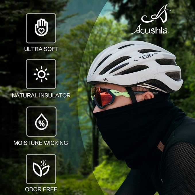 ACUSHLA 100% Merino Wool Neck Gaiter for Men & Women Ski Face Mask Winter Scarf Neck Warmer All Weather, Midweight Maple Leaf