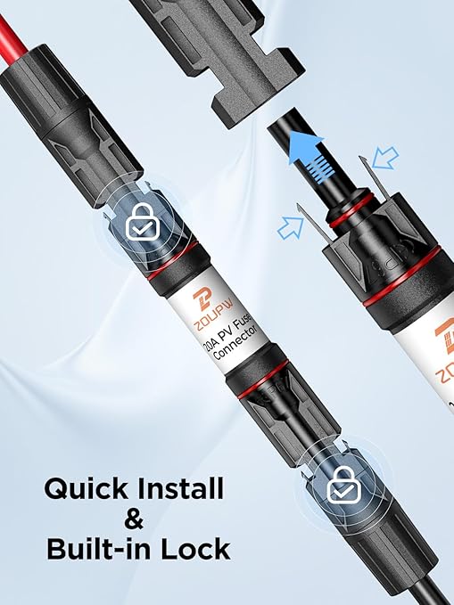 20A Solar in-Line Fuse Holder with 20A 1000V PV Fuse, IP67 Waterproof PV Male/Female Connector for Solar Panel and Charge Controller, Solar Surge Protection