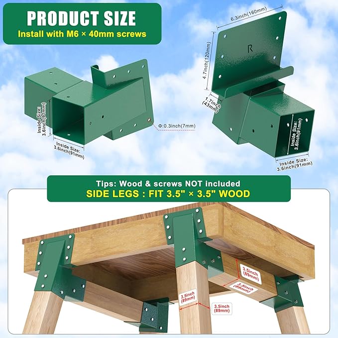Dolibest Heavy Duty Deer Stand Brackets, 4x4 Compound Angle Bracket, Powder Coated Elevated Bracket for Outdoor Platforms, Deer Hunting, Shooting Shack, Observation Decks& Tree Houses (4Pack)
