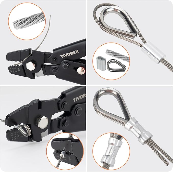 Wire Rope Crimping Tool, Swager Tool for Aluminum Crimping Loop Sleeves up to 2.0mm, 1/64in to 5/64in Stainless Steel Cable Crimper for Cable Crimping and Swaging Projects
