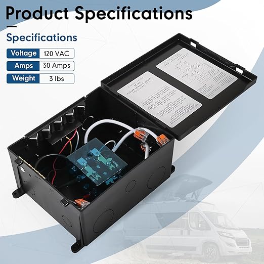 Automatic Transfer Switch，30 Amp Transfer Switch Kit for RV,Speedboats,Travel Trailer,Camper Van