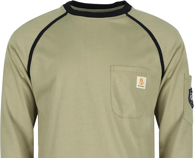BOCOMAL FR Shirts for Men Crew Neck Long Sleeve 5.5oz Light Weight Flame Resistant/Fire Retardant Clothing Shirt