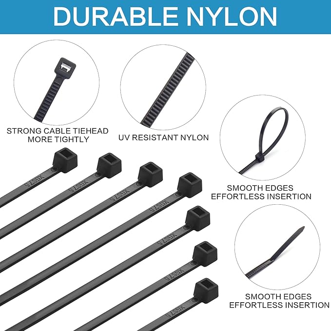 4” Zip Ties, (Bulk-1000 Pack) 4 Inch Self-Locking Nylon Cable Ties, Premium Small Thin 18 Lbs Durable Plastic Wire Ties Wraps for Indoor and Outdoor, Electronics Organizer UV Rated (Black)