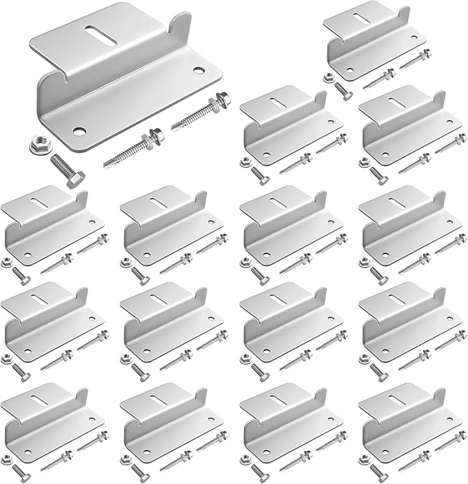 Anbte 16PCS Solar Panel Mounting Z Brackets, Aluminum Solar Panel Mounting Bracket 304 Stainless Steel Screws, Stable, Rust - Resistant, Easy Install for Roof, RV, Boat, Yacht, Silver
